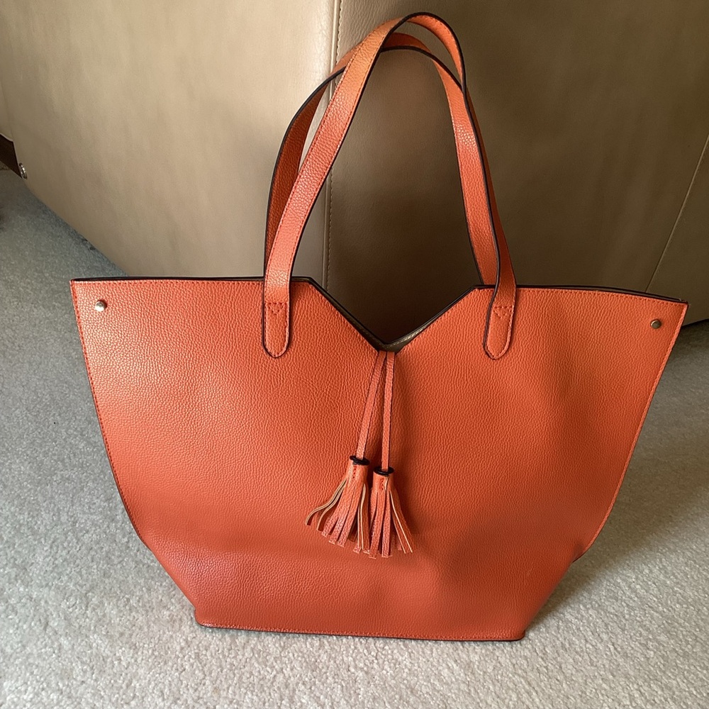 Neiman Marcus Orange Double TassleTote Bag Sweetheart Top Extra Large